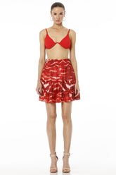 Aiolos Red Animal Printed Short Tiered Skirt