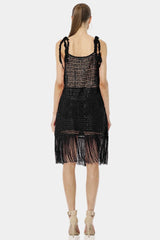 Black Woven Fringe Hem Skirt