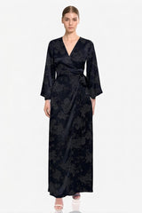 Black Long Sleeve Satin Maxi Dress – Formal Wedding Guest Dress
