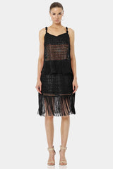 Black Woven Fringe Hem Skirt