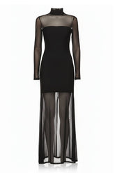 Black Sheer Organza High-Neck Maxi Dress