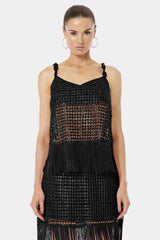 Black Dress With Fringe Embellishments