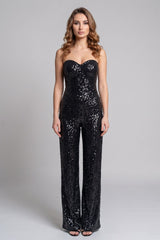 Black Strapless Sequin Jumpsuit for Women – Luxury Evening Wear