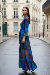 Blue nan Print Wrap Dress