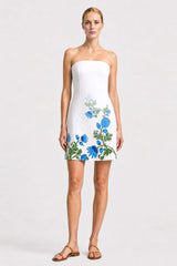 Blue & White Floral Strapless Mini Dress
