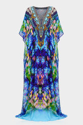 Azure Floral Silk Scarf Maxi Kaftan Dresses