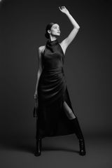 Black Asymmetric Bodycon Dress with Halter Neck
