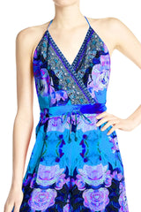 Azure Floral Print Backless Jumpsuit