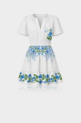 Blue & White Floral Organic Cotton Poplin Mini Dress