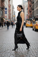 Black Asymmetric Bodycon Dress with Halter Neck