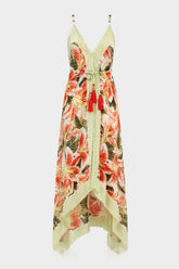 Azure High Low Floral Maxi Dress With Low Back Open Design