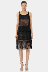Black Dress With Fringe Embellishments