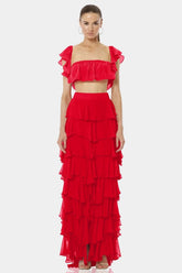 Almyra Flaming Red Ruffle Top