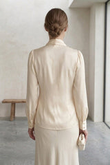 Beige Satin Scarf-Tie Blouse