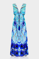Annabella Butteryfly Print Blue Maxi Dress