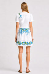 Blue & White Floral Organic Cotton Poplin Mini Dress