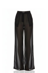 Black Sheer Chiffon Wide Leg Pants for Women