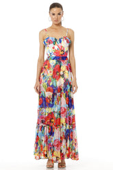 Anarina Long Floral Print Tiered Skirt