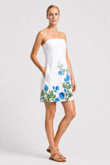 Blue & White Floral Strapless Mini Dress