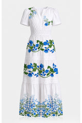 Blue and White Floral Resort Maxi Dress