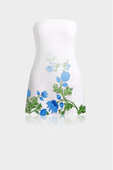 Blue & White Floral Strapless Mini Dress
