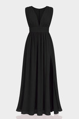 Black Heaven V-Neck Bridesmaid Dress – Elegant Formal Maxi Gown