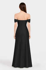 Black Designer Multiway Satin Bridesmaid Maxi Dress with Convertible Neckline
