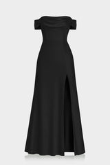 Black Designer Multiway Satin Bridesmaid Maxi Dress with Convertible Neckline