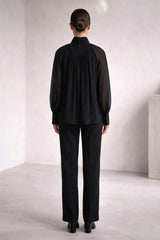 Black High Neck Satin Blouse