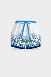 Blue Floral Drawstring Resort Shorts with Pockets