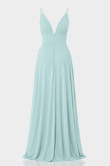 Aqua Green Chiffon Plunge Neck Maxi Dress
