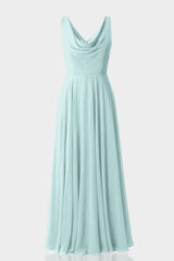 Aqua Green Cowl Neck Chiffon Fit & Flare Maxi Dress