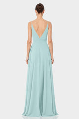 Aqua Green Chiffon Plunge Neck Maxi Dress