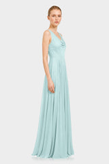 Aqua Green Cowl Neck Chiffon Fit & Flare Maxi Dress