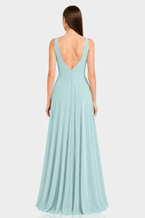 Aqua Green Fit & Flare V-Neck Chiffon Maxi Dress