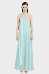 Aqua Green Satin Wedding Guest Maxi Dress