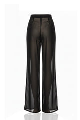 Black Sheer Chiffon Wide Leg Pants for Women
