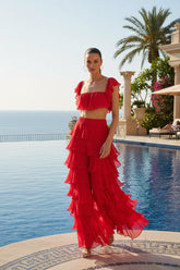 Almyra Red Lava Long Maxi Skirt