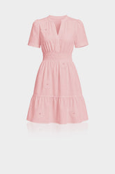 3D Floral Appliqué Hand Embroidered Mini Dress with Short Sleeves – Country Club Floral Mini Dress