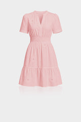 3D Floral Appliqué Hand Embroidered Mini Dress with Short Sleeves – Country Club Floral Mini Dress