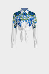 Blue & White Floral Tie Front Resort Shirt