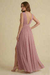 Amethyst Heaven V-Neck Bridesmaid Dress – Elegant Formal Maxi Gown