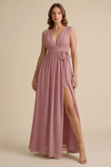 Amethyst Heaven V-Neck Bridesmaid Dress – Elegant Formal Maxi Gown