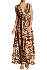 Animal Print Deep V Cut Dress