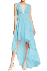Aqua Blue Long Silk Dress