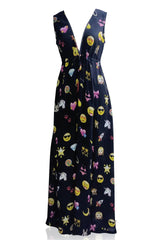 As Seen On Paris Hilton Emoji Print Black Maxi Dress