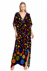 Black Multicolor Polka Dot Maxi Kaftan Dress