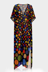 Black Multicolor Polka Dot Maxi Kaftan Dress