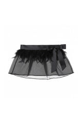 Black Organza Skirt Belt with Feather – Elegant Formal Waist Accessory