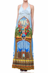 Blue Halter Neck Printed Dress
